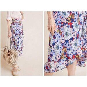 Anthropologie Maeve Size XS Sybil Floral Wrap Skirt Tie Ruffle Trim Cottagecore